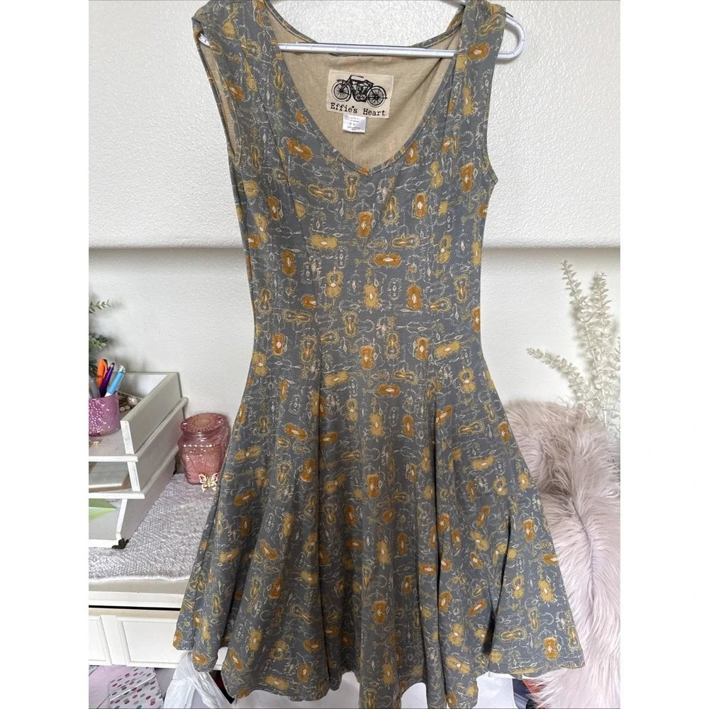 Effies Heart Violin Dress Fit Flare Pin Up Rockabilly Pockets Whimsical Retro M - Picture 4 of 5